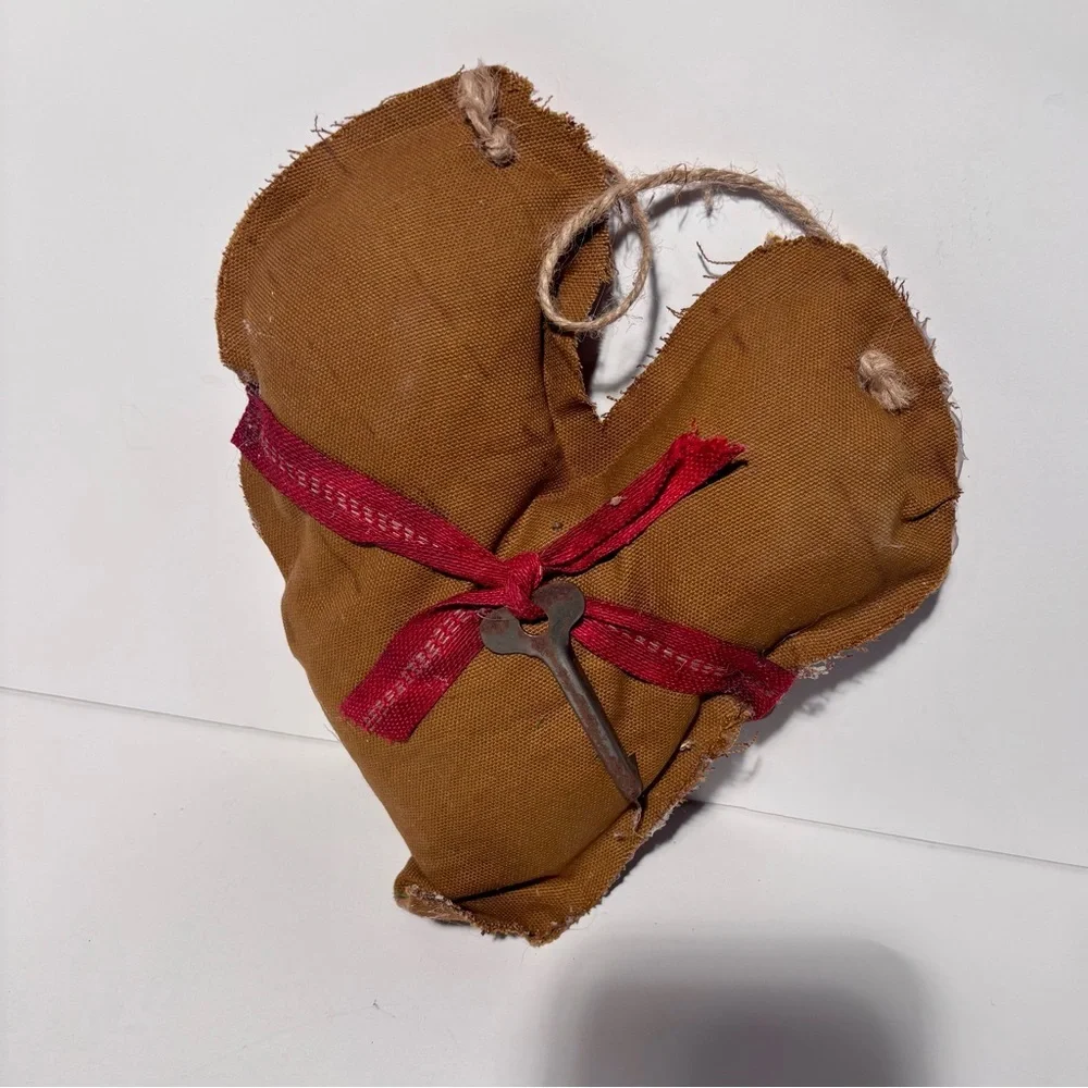 Set Of 3 Handmade Grungy Stuffed Hearts W/ Vintage Embellishments